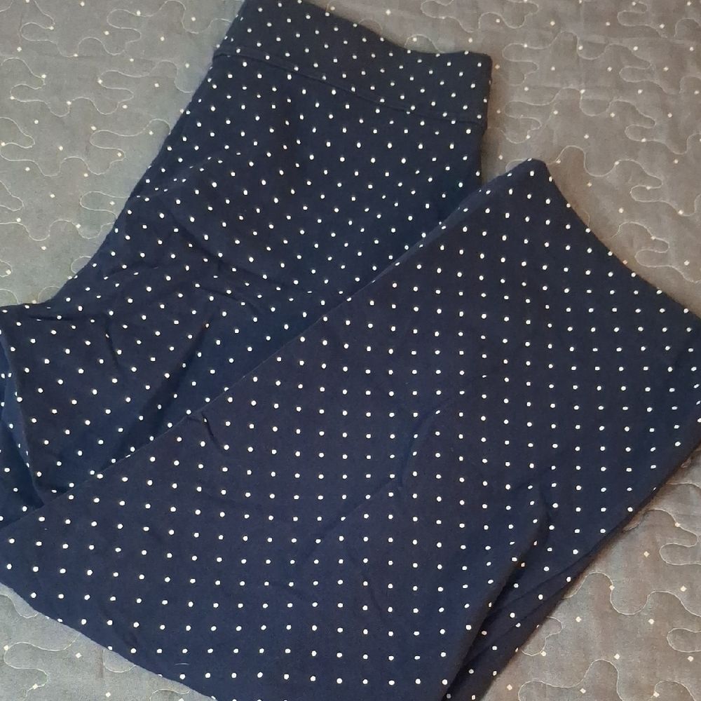 Lands' End Navy and White Polka Dot Pants size small